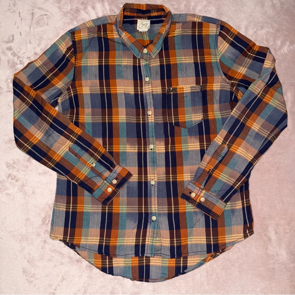 Obey multicolor long sleeve shirt size L